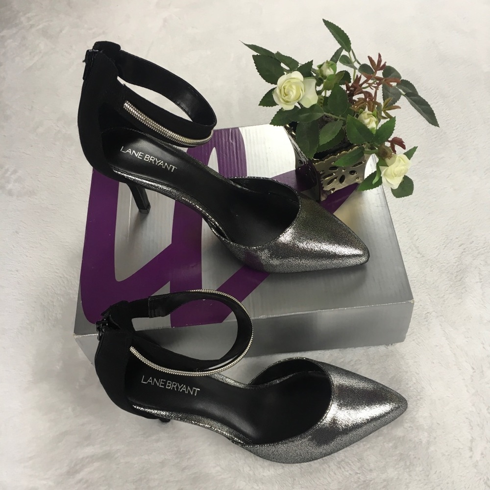 Lane Bryant Silver & Black Ankle Strap Heels Shoes